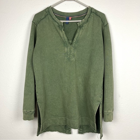 Anthropologie Split-Hem Tunic Moss Green V-Neck Pullover Sweatshirt Top - Picture 2 of 5